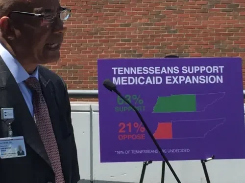 Dr. Joseph Webb, CEO of Nashville General Hospital, speaks at an announcement that revealed results from a poll recently conducted that shows support from voters for Medicaid expansion in Tennessee