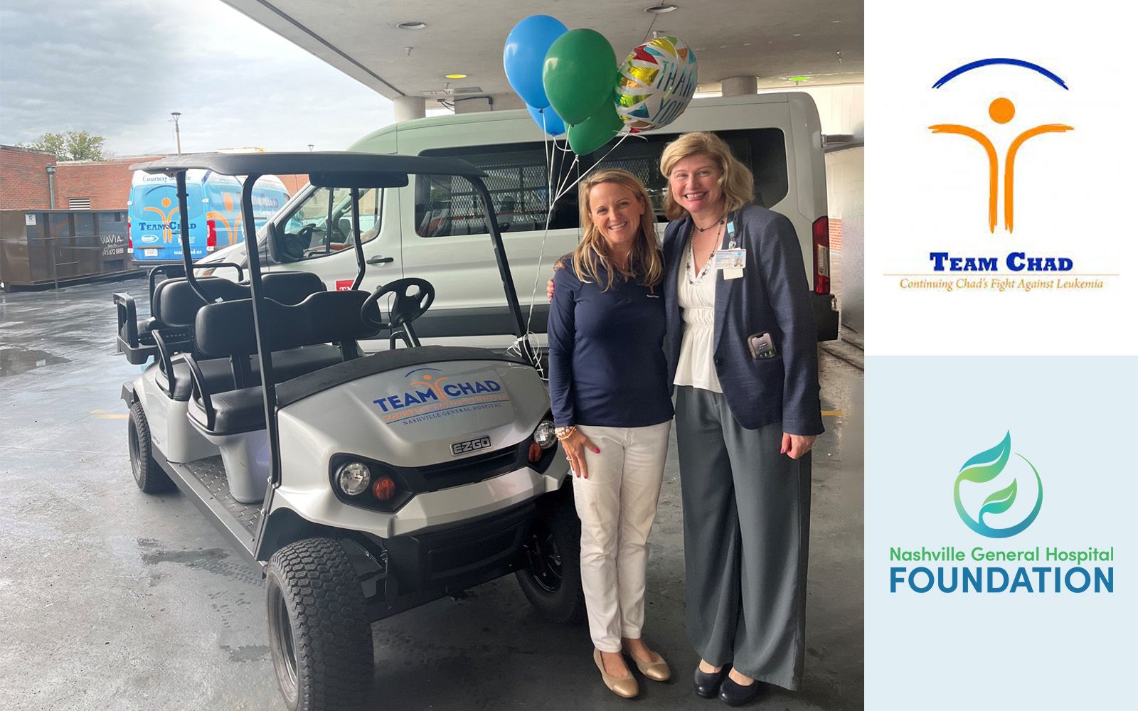 Emily Walker, Executive Director of Team Chad, and Jennifer Balog, Chief Development Officer at Nashville General Hospital Foundation, unite in their commitment to patient access during the dedication of the new Patient Courtesy Shuttle on 9/12/24