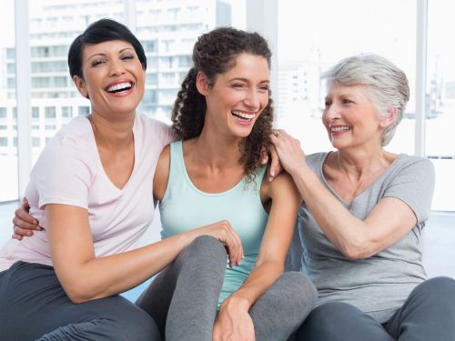 Three women in workout clothes
