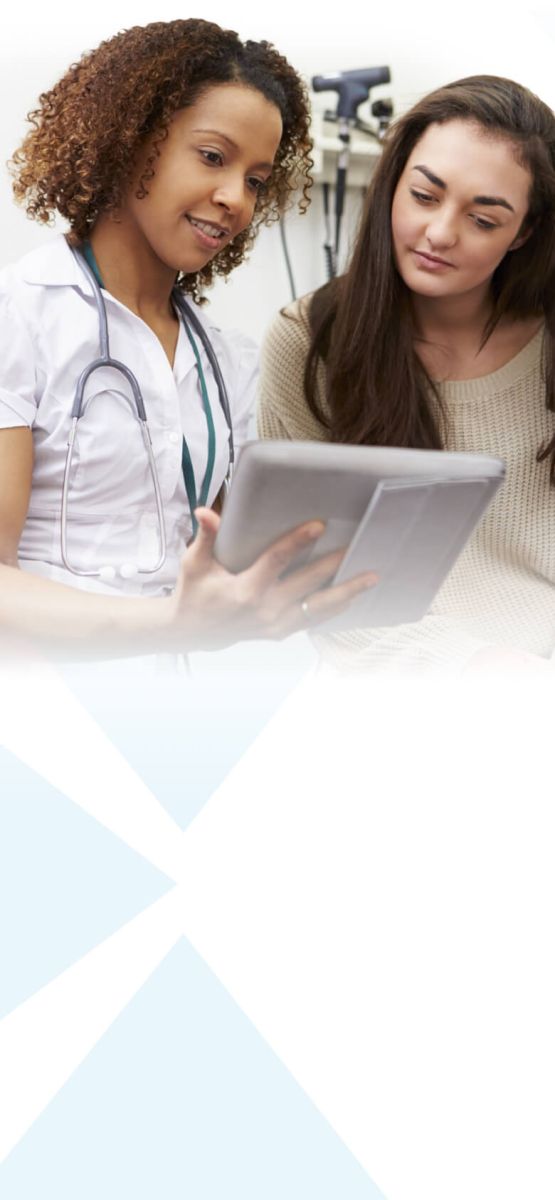 image of a doctor and patient viewing an ipad