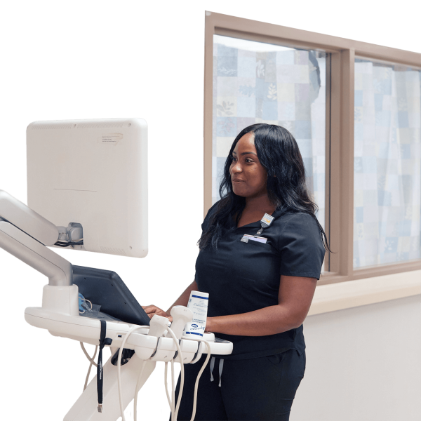 Nurse with a mobile desk at Nashville General Hospital