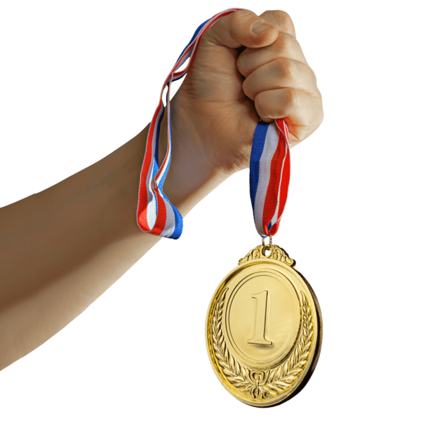 image of hand holding olympic gold medal